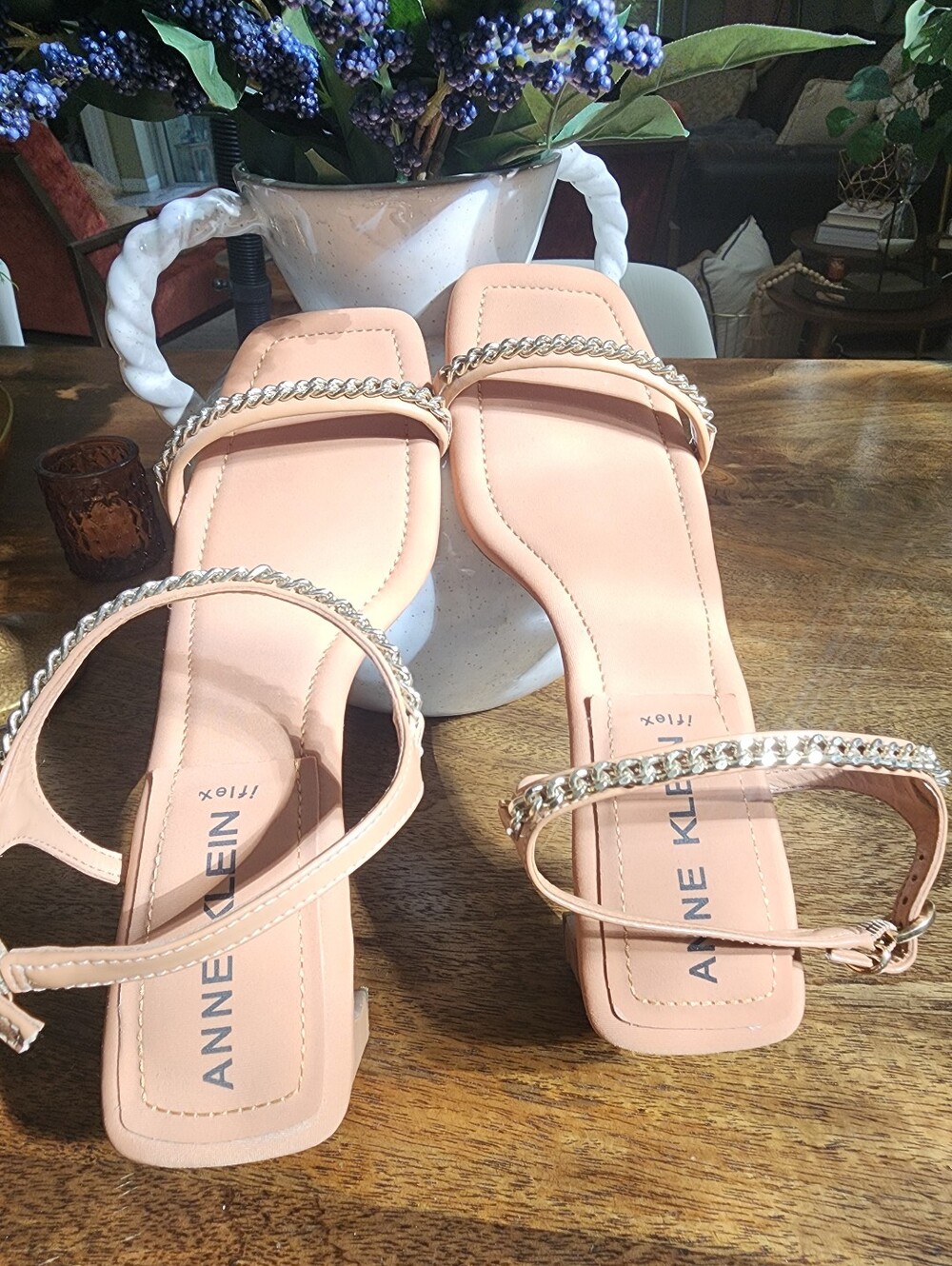 Anne Klein Block Heel Chain Sandals